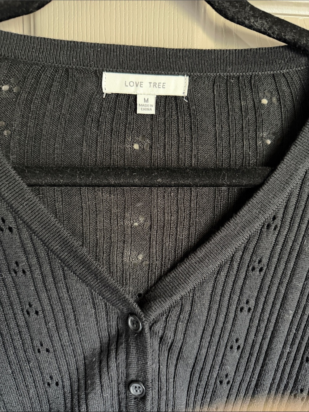 Love Tree Black Ribbed Openwork Button-Front Cardigan - Picture 4 of 4